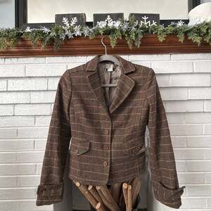 J.Crew Women's 100% Wool Plaid Windowpane Blazer Jacket Brown/Pink Size XS